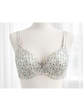 Maidenform Bra 36D Beige Teal Print Underwire Full Coverage Womens